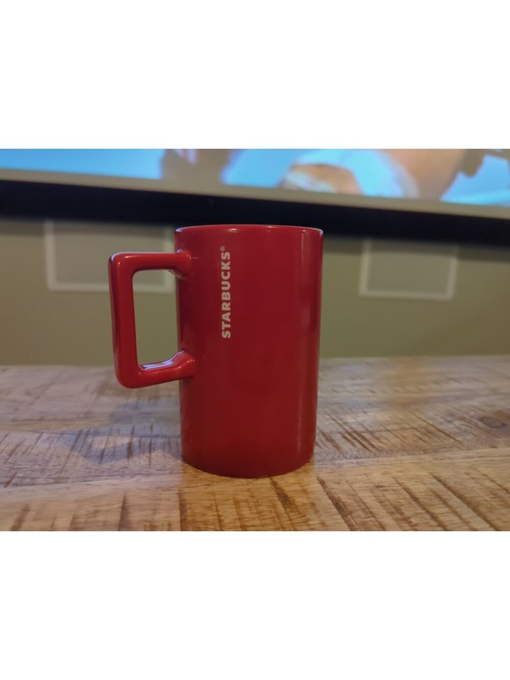 Starbucks 2018 Red Ceramic Coffee Mug 10 oz Slender Square Handle